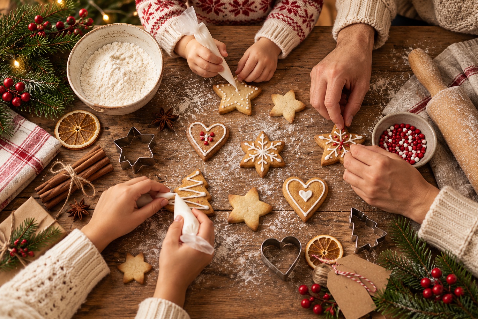 Decorating cookies from above – Christmas photoshoot Berlin