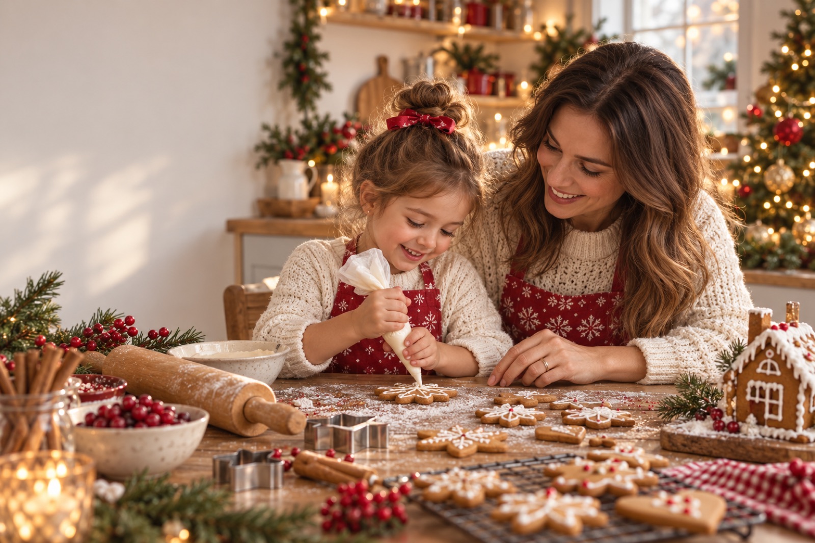 Mother and daughter decorating cookies – Christmas photoshoot Berlin